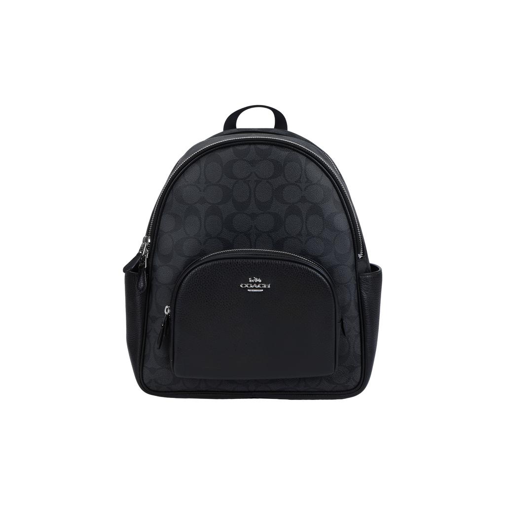 Coach Court 27 Classic Monogram Zip Canvas And Leather Backpack Unisex Backpack Black 5671-SVTSQ