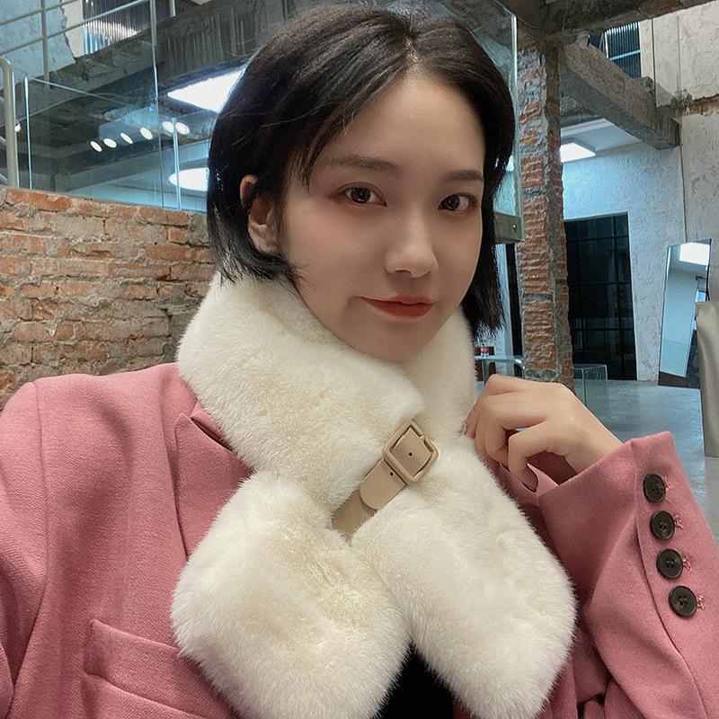 Шарф женский зимний теплый корейский вариант модный универсальный студенческий шарф кролик рекс плюшевый утолщенный крест японский шарф