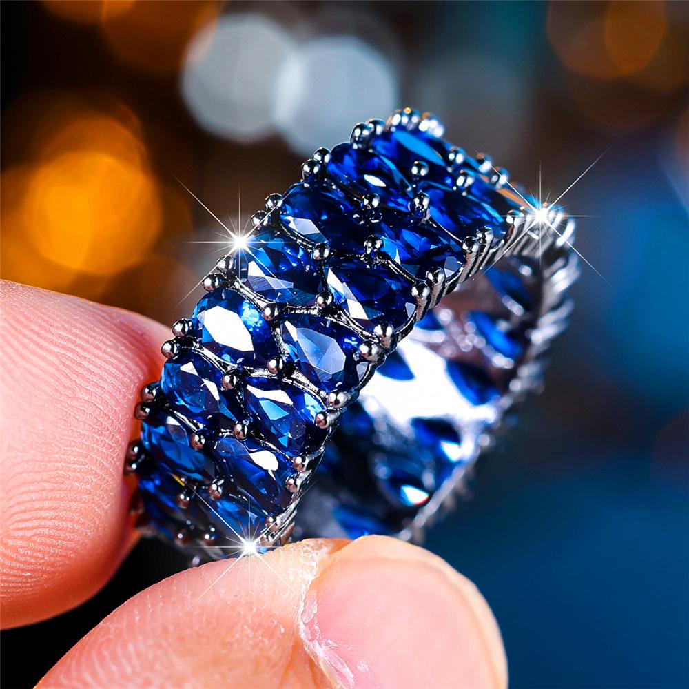 Роскошное женское обручальное кольцо с кристаллами, фиолетовым и синим цирконием, винтажное черное золото, цвет капли воды, свадебные украшения для женщин