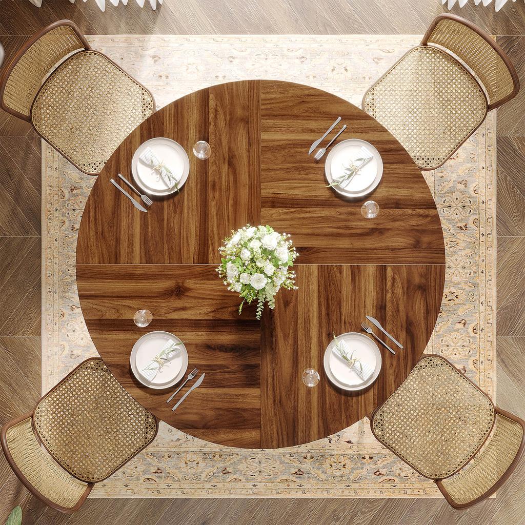 Tribesigns Round Dining Table 120cm, Wooden Kitchen Table with Sturdy Metal Base for 4-6 People, Large Round Dining Table
