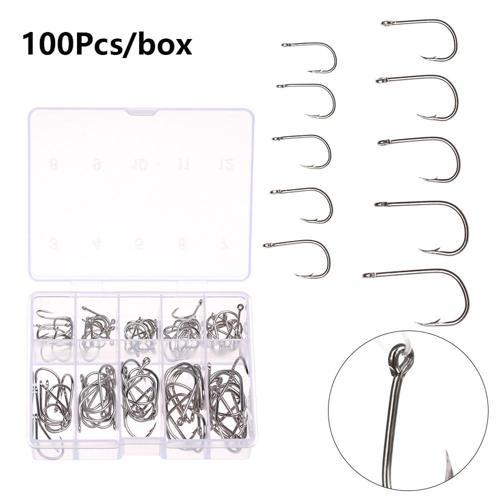 100Pcs 1 Box Sharp 10 Sizes Carbon Steel Fishing Hooks Fishook Durable Head Fish Bait