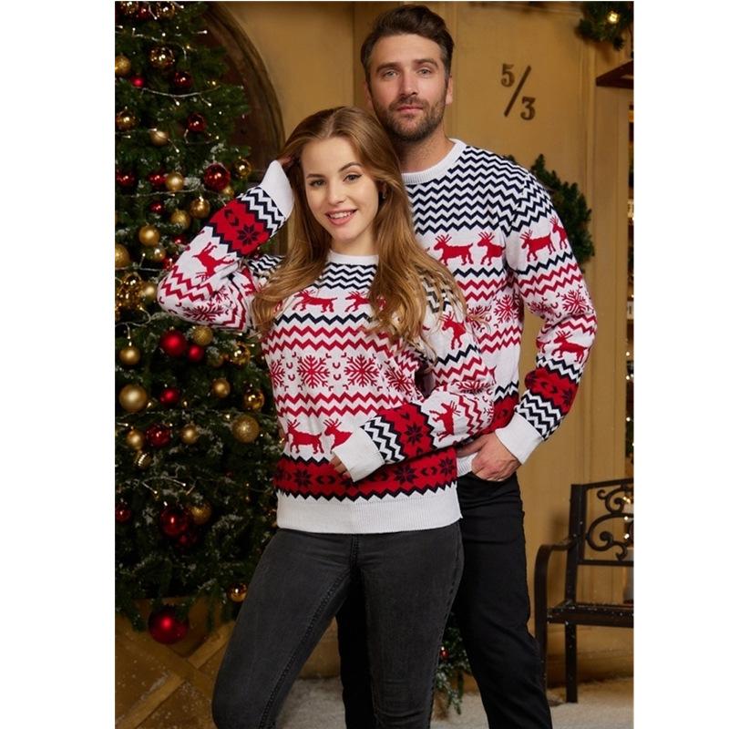 European and American sweaters new couples 2022 men's women's Christmas sweater women's crew neck elk jacquard long-sleeved sweater
