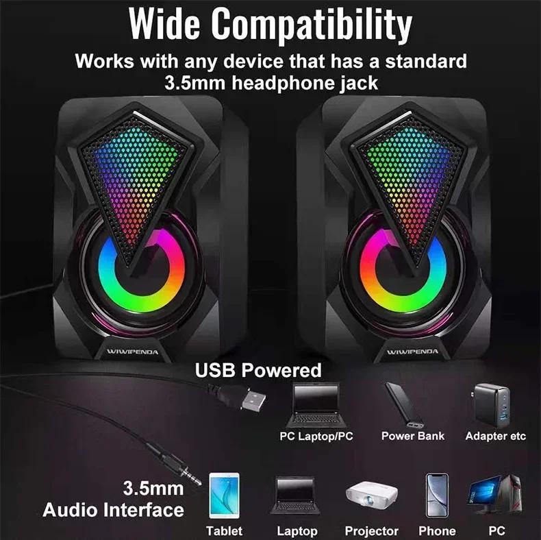 Computer Speakers PC Sound Box HIFI Stereo Surround USB Wired Caixa De Som with RGB Light For Desktop Computer Loudspeakers