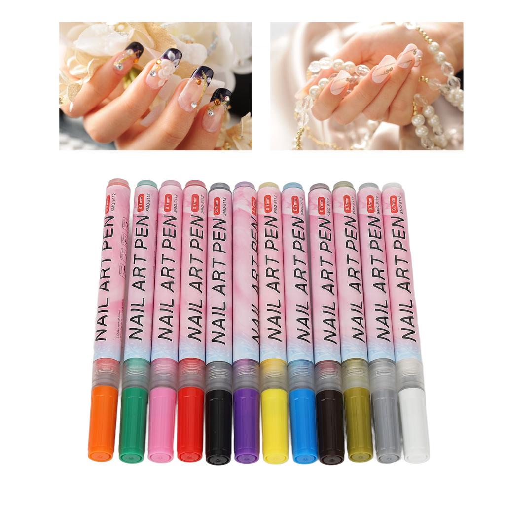 Набор ручек для нейл-арта 12 цветов Быстросохнущие Портативные Стойкие Ручки для рисования и росписи ногтей для деталей и линий