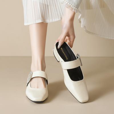 Weiwei girl 958-5 французские квадратные полутапочки женские толстые одно слово со стразами тапочки-мешки летняя одежда