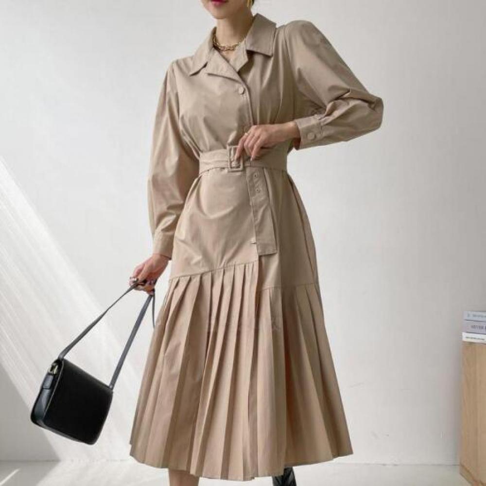 New ArrivalS Open Run Women S Trench dreSS With Pleated Detail Long Sleeve Belt