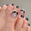 Wearable Black French Toenails with White Flower and Rhinestone Nail Art Patches