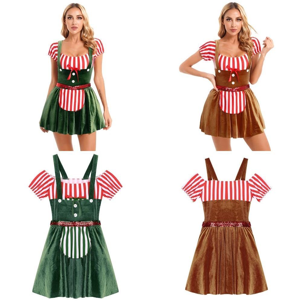 Праздничный рождественский костюм для женщин с полиэстером, спандексом и красочным дизайном, наряды для хэллоуинских вечеринок и сценических выступлений