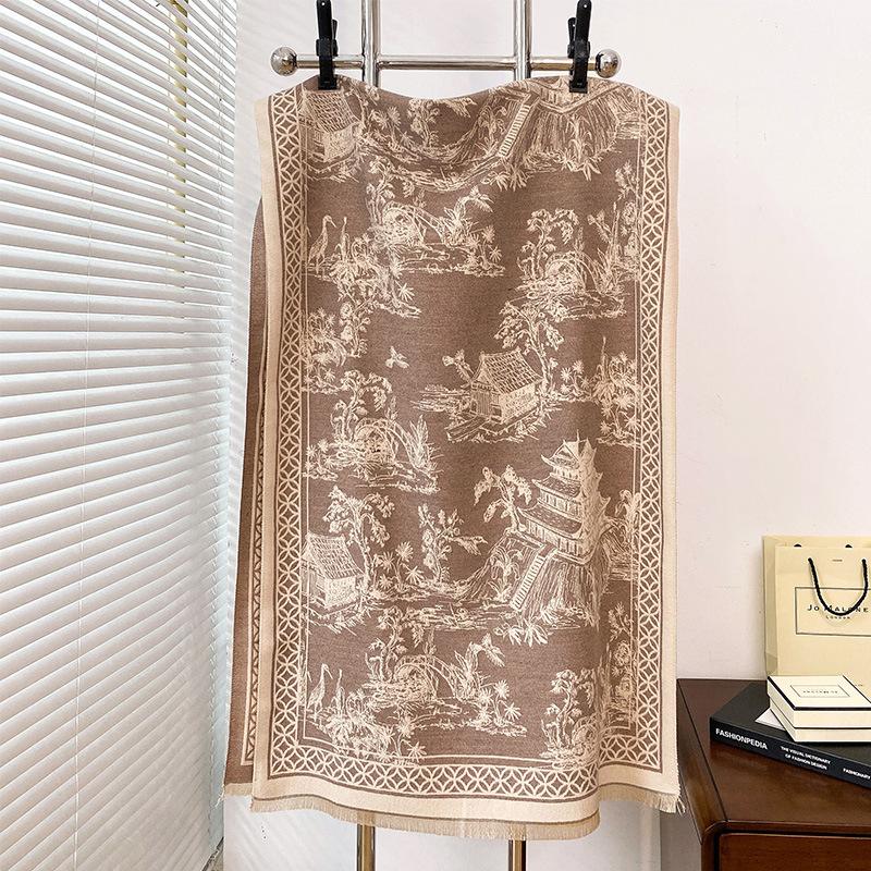 Antique Winter Warm Fashion Advanced Sense Age-Reducing Scarf Literary And Retro Double-Sided Shawl Cape Versatile Scarf Women