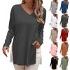 Женская мода рубашки с длинным рукавом свободные облегающие V-образные вырезы базовые топы повседневные наряды