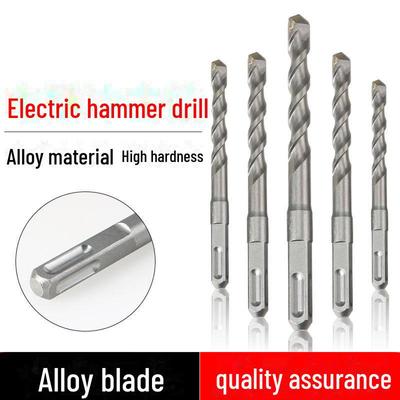 Ударная дрель для сверления бетонных и цементных стен с круглой и квадратной рукоятками, двумя углублениями и двумя канавками.