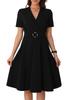 Allegra K Elegant V-Neck Wrap Dress, Women's, Short Sleeve, Ruched, Business, A-Line, Midi Dress, Black, Size M