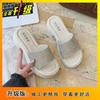 Fashion rhinestone platform slippers women wear 2025 summer new Internet celebrity beach one-word indoor non-slip sandals