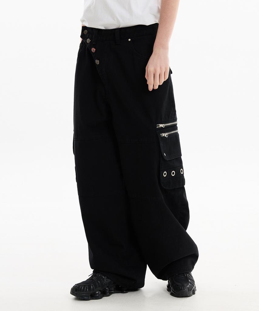 HOODHOOD Eyelet Cargo Pants Black