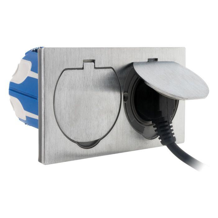 Prise de sol 16a 2p+t finition alu brossé - ip55 double - zenitech