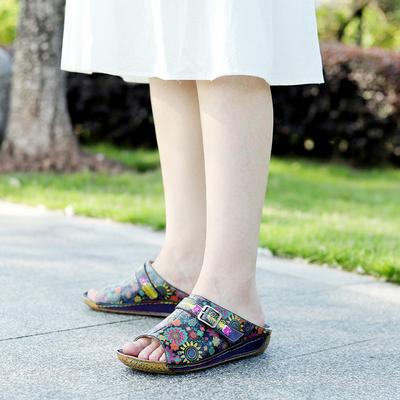 Сандалии из натуральной кожи на толстой подошве, женские шлепанцы на танкетке в стиле ретро, ​​удобные уличные тапочки на платформе