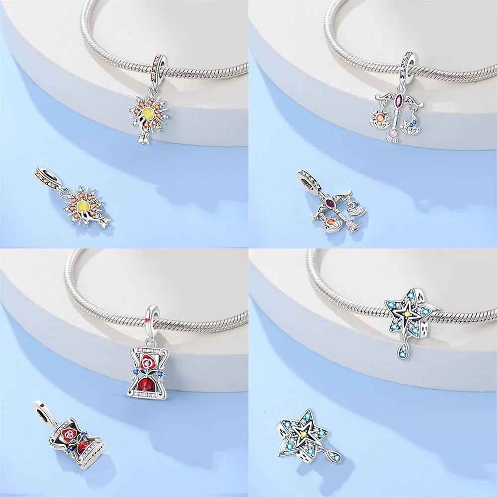 Exquisite Tarot Card Pendant Stars Moon Sun Original Copper Charms Beads Fit Bracelet Women Fine Delicate Gift Accessory Set
