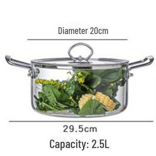 Кастрюля из боросиликатного стекла большой емкости с железными ручками для электрокерамических плит