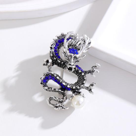 Chinese Style Brooch Men Enamel Dragon Shape Faux Pearl Pin Clothing Coat Badge Jewelry Party Accessories