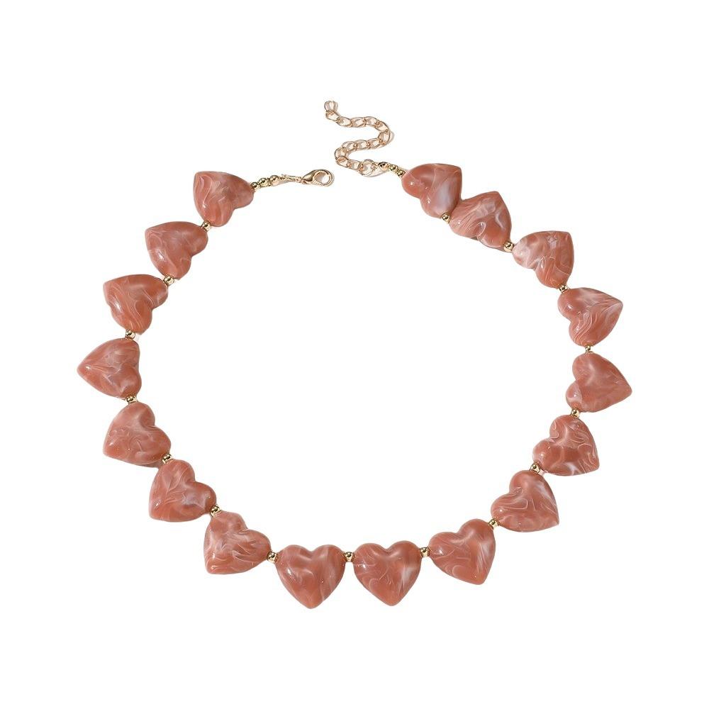 Love Heart Women Clavicle Chain Choker Sweater Chain Retro Acrylic Necklace Vacation