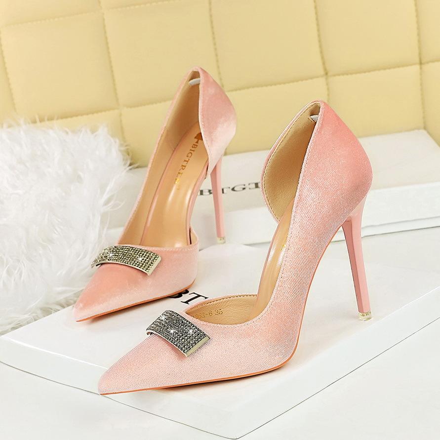 Fashion Women 10.5 Cm Heels Rhinestone Buckle Design Women Pumps Luxury and Noble Banquet Shoes Stiletto High Heels Women Shoes Fashion