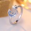 Простые серебряные кольца с луной и звездами для женщин и девочек, модные регулируемые украшения с голубым цирконием и кошкой