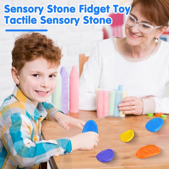 6Pcs/Set Kids Silicone Sensory Stone Toy Textured Worry Stone Concentration Aid Anxiety Stress Relieving