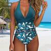 Women Sexy Monokini Halter Sleeveless One-piece Swimsuit Patchwork Color Backless Tummy Control High Waisted Bathing Suit