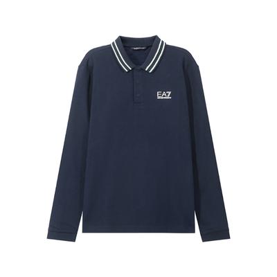 Мужская футболка-поло EA7 с полосатым вязаным воротником, длинный рукав, топ, темно-синий, 6DPF15-PJZSZ-1562