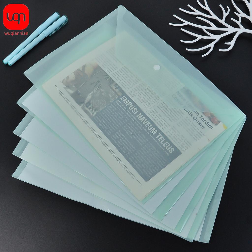 WQN-5PCS PP Plastic Envelope Clear Reusable Plastic Envelope Waterproof Folder with Button A4 Size For School Office Supplies