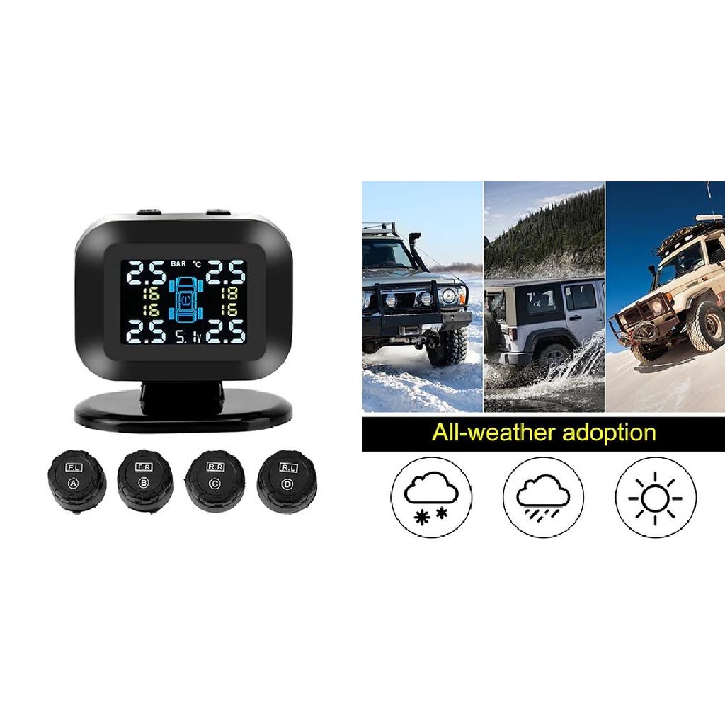 Motorcycle TPMS Sensor LCD Display Motor Tire Pressure Temperature  Monitoring Alarm System With 2 External Sensors USB Charging