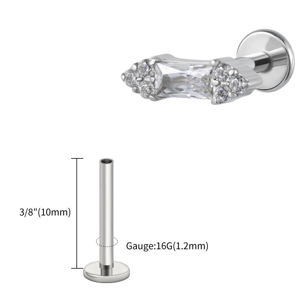 Right Grand ASTM F136 Titanium 16G Baguette CZ Stud Earring Cluster CZ Cartilage Tragus Helix Labret Nose Stud Piercing Jewelry