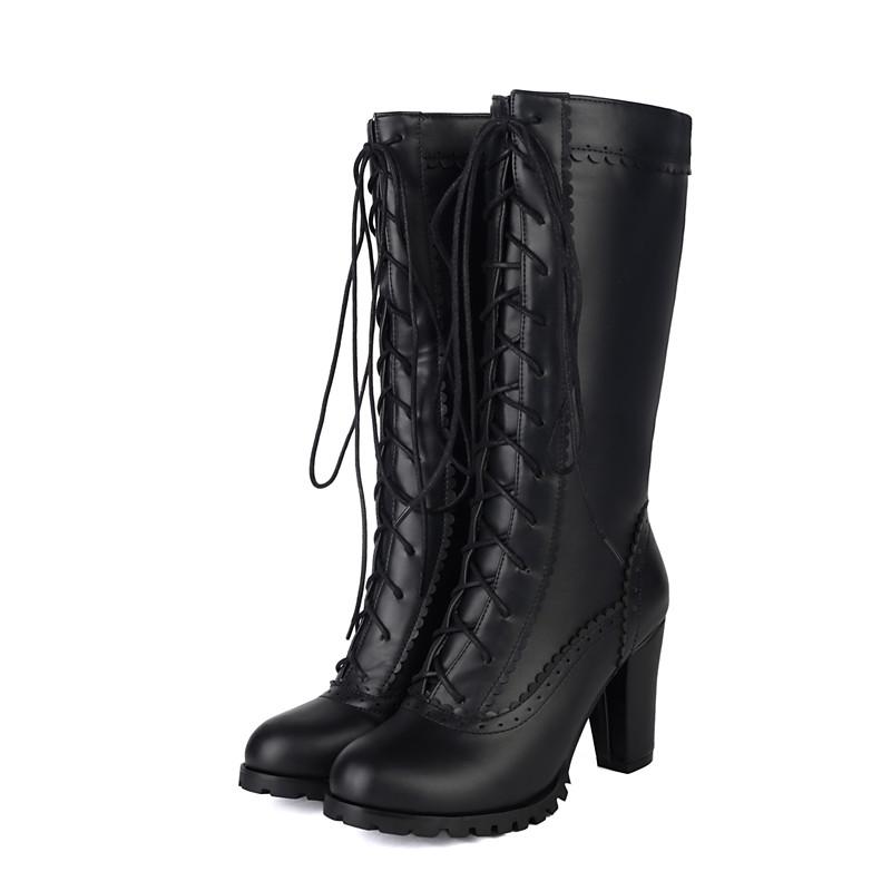 Women's High-heeled Boots Autumn and Winter New Waterproof Table Thick-heeled Large-size Medium Boots