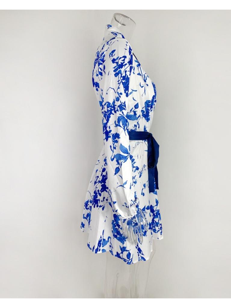 LaAe Up Принт Мини-платье Женская Мода V-образный вырез Длинный рукав Платья для женщин Офисное Элегантное А-силуэтное Платье Красное