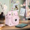 Чехол для Instax Mini 12 новой модели, Полная защита, Устойчивый к царапинам, Портативный, с плечевым ремнем, ПУ кожа (розовый)