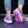 Четырехколесные новые сетчатые светодиодные прогулочные туфли с вращающейся кнопкой детские роликовые коньки обувь для девочек прогулочные туфли для мальчиков