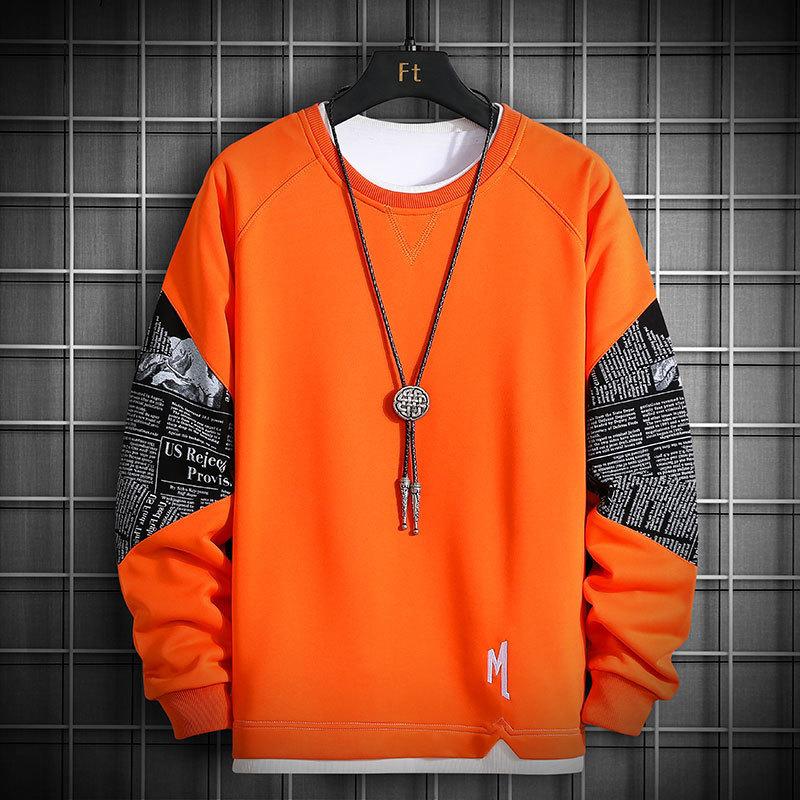 Men's Spring and Autumn Round Neck Pullover Triangle Element Trend Korean Version of The Color-blocking Sweater Top Stitching Pullover
