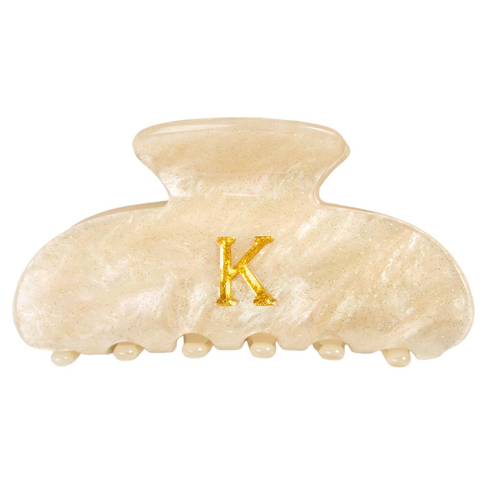 Golden English Letters Initial Cute Hair Clip New Trendy Acrylic Glitter Claw for Women Girls Hair Shark Clips Birthday Gifts