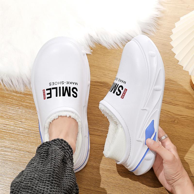 Зимние мужские и женские теплые тапочки, хлопковые тапочки, домашние и уличные водонепроницаемые теплые туфли, мужские парные домашние спальные плюшевые теплые тапочки