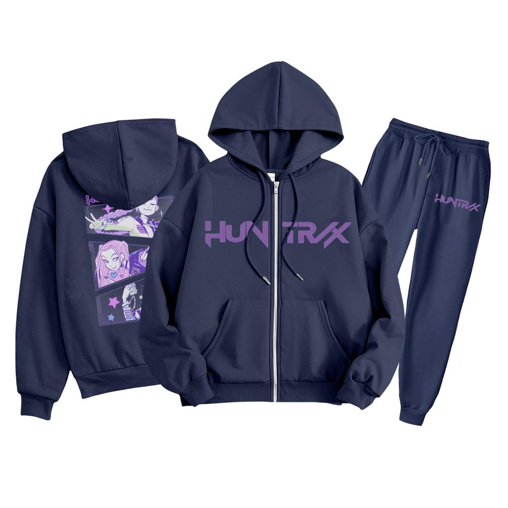 Детская мода Толстовка с капюшоном на молнии с длинными рукавами и спортивные штаны Однотонный комплект толстовки с карманами