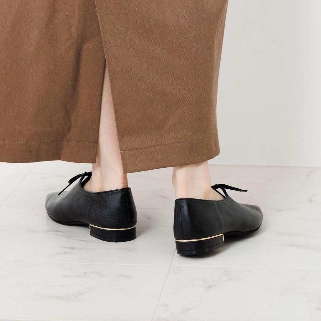 HIMIKO Himiko Туфли-лодочки с разрезом спереди и лентой, Черные, Размер 651312, Низкий каблук, Натуральная кожа, Мягкая стелька, Размер 245