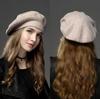 New Women's Berets Hat Fashion Solid Color Wool Knitted Berets with Rhinestones Ladies Beanie Beret Black Wine Red Cap Female