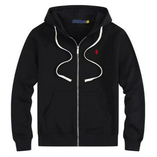 Men's Plush Lined Hooded Sweatshirt, Embroidered Loose Fit, Autumn/Winter Polo Style, Plus Size, RL Design