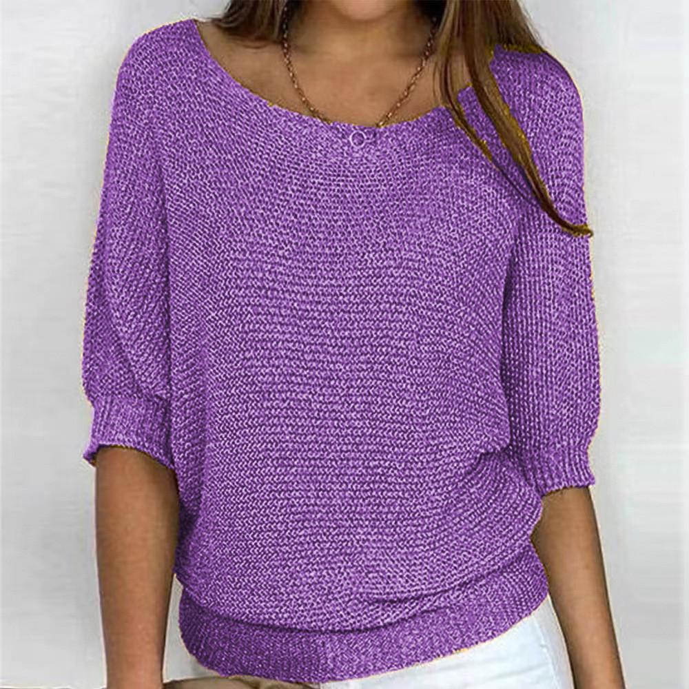 Knit Sweater Women Long Sleeve Crewneck With Flared Sleeves For Office Casual Wear