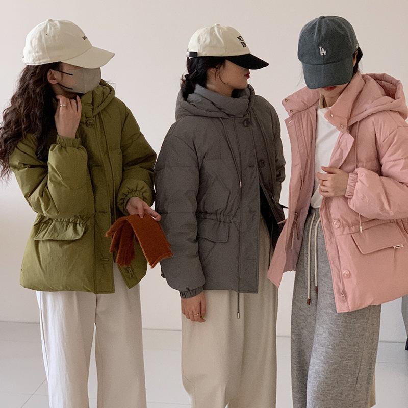 Модная милая куртка-пуховик на шнурке, женская, короткая, зимняя, новая, с капюшоном, тонкая, маленькая, теплая куртка