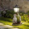 Garden Statue with LED Solar Lamp Weather Resistant Automatic Charging Outdoor Patio Sculpture Decor LED Light