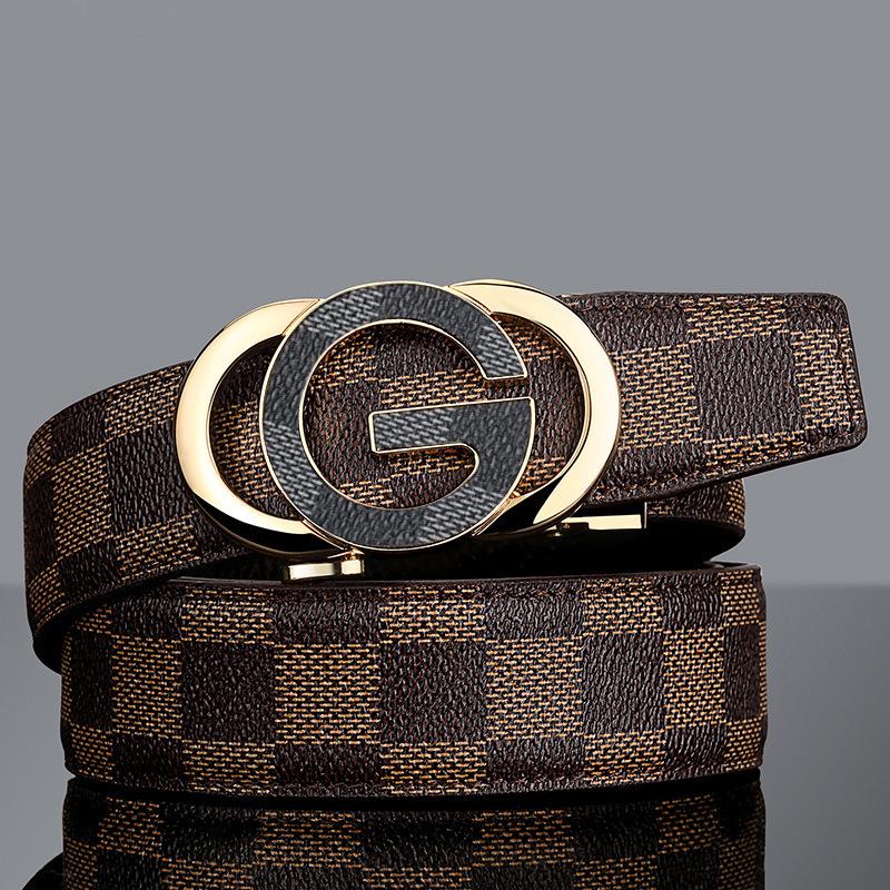 Men's Genuine Leather Belt with G Letter Automatic Buckle - Trendy Business Style for Young Men