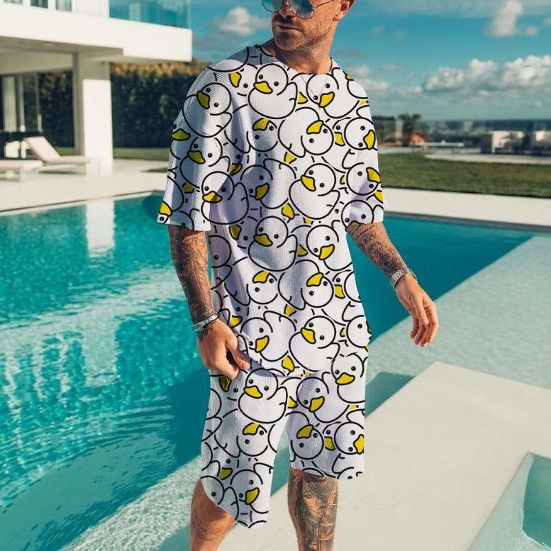 Мужские комплекты футболок с принтом утки панды 3D модный спортивный костюм футболки шорты 2 предмета мужской детский уличный костюм свободного покроя спортивная одежда