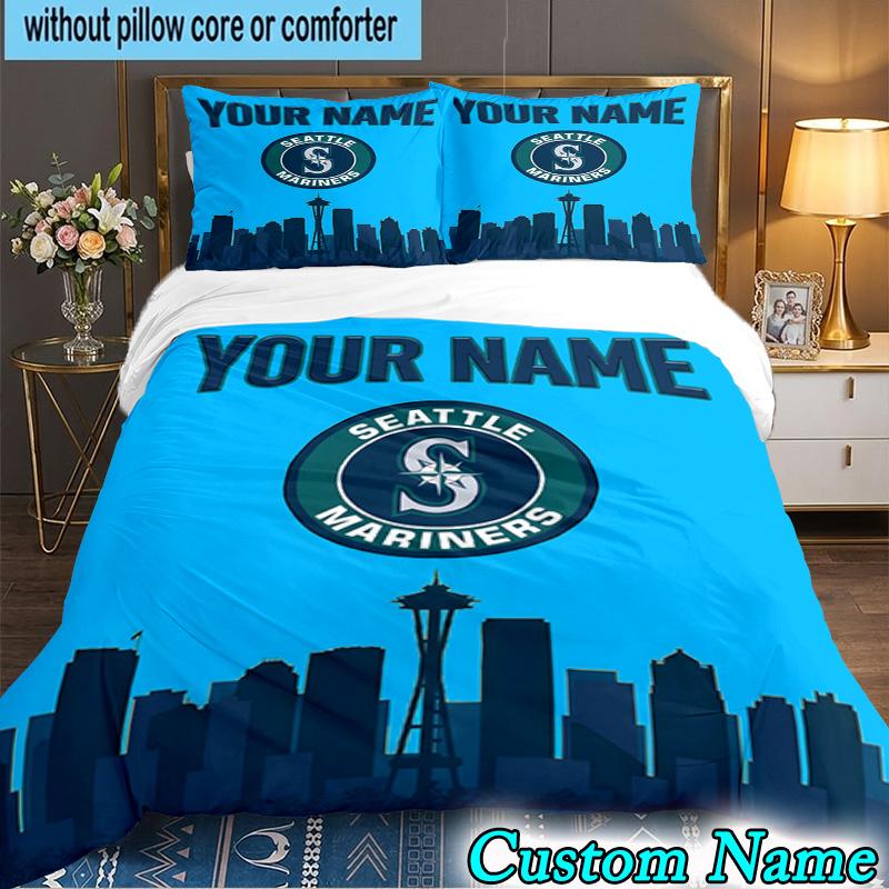Custom Name 3PCS Seattle Logo Bedding Set,Including Duvet Cover And 2pcs Pillowcases Perfect for Bedroom,Dormitory,Fan Christmas gift