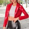 Glossy Faux Leather Women Cropped Coat Long Sleeve Solid Color Lapel Jacket Ladies Clubwear Cosplay Party Performance Festival Costume